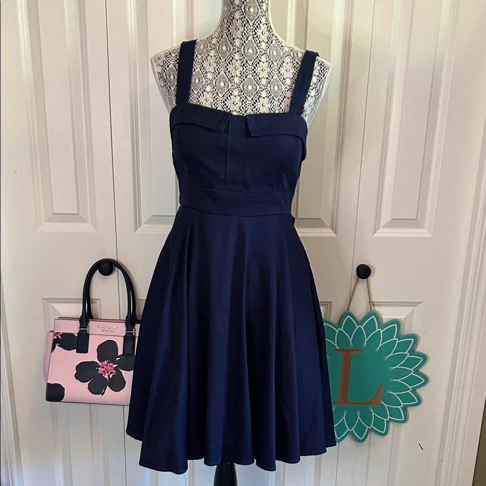 Elegant Navy Blue Pin-up Fit & Flare Dress